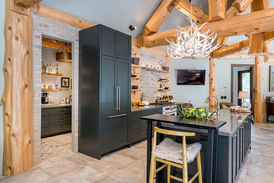 Kitchen island and fridge